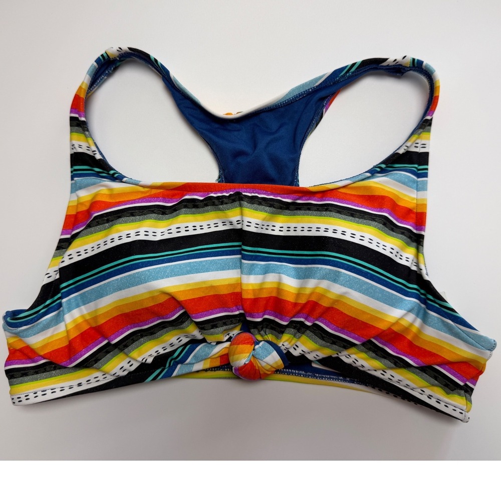 Rip Curl Bazaar Crop Bikini Top Multi Color Striped Knot Front Racerback M NEW